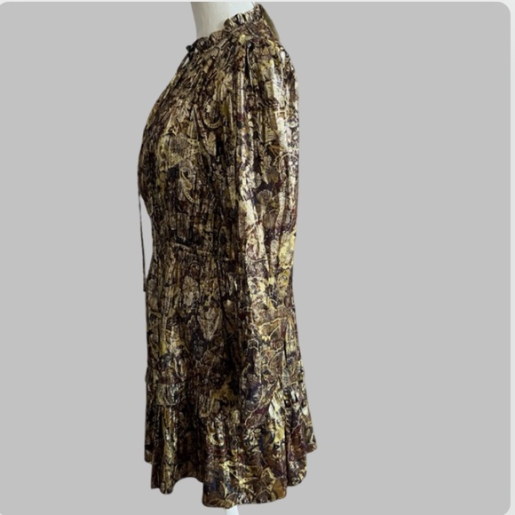 NWT BA&SH Capi Lady Metallic Lame Paisley Ruffle Puff Long Sleeve Dress Size M - Picture 11 of 14